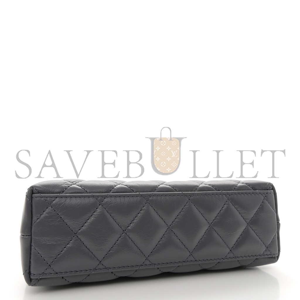 CHANEL MASTER KELLY BAG QUILTED GREY SHINY CALFSKIN GOLD HARDWARE  (19*13*7cm)